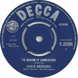 Chris Andrews (3) To Whom It Concerns USED VINYL 7INCH 45 RPM SINGLE