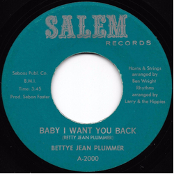 Bettye Jean Plummer Baby I Want You Back / I Believe Vinyl 7" USED