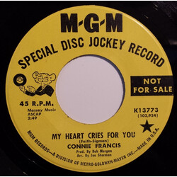 Connie Francis My Heart Cries For You USED VINYL 7INCH 45 RPM SINGLE PROMO
