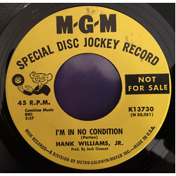 Hank Williams Jr. I'm In No Condition / I'm Gonna Break Your Heart USED VINYL 7INCH SINGLE PROMO