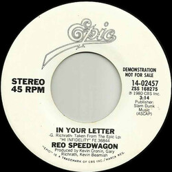 REO Speedwagon In Your Letter USED VINYL 7INCH 45 RPM PROMO