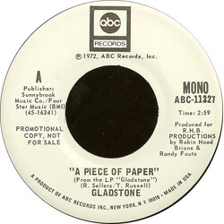 Gladstone A Piece Of Paper USED VINYL 7INCH 45 RPM SINGLE PROMO STEREO MONO
