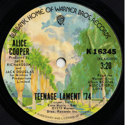 Alice Cooper auto-1 Teenage Lament '74 Vinyl 7" USED