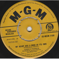 Connie Francis My Heart Has A Mind Of Its Own Vinyl 7" USED