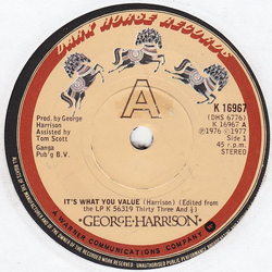 George Harrison It's What You Value Vinyl 7" USED