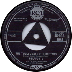 Harry Belafonte / Bob Corman's Orchestra The Twelve Days Of Christmas Vinyl 7" USED