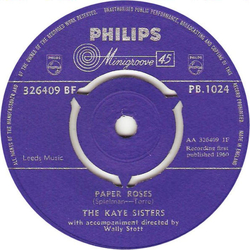The Kaye Sisters Paper Roses / If Only You'd Be Mine Vinyl 7" USED
