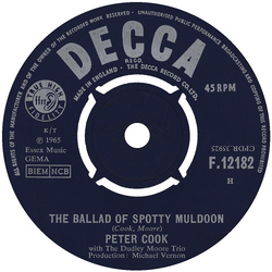 Peter Cook / Dudley Moore Trio The Ballad Of Spotty Muldoon Vinyl 7" USED