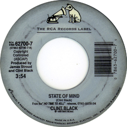 Clint Black State Of Mind / Tuckered Out Vinyl 7" USED
