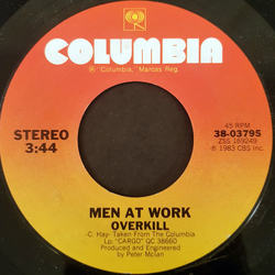 Men At Work Overkill Vinyl 7" USED