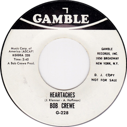 Bob Crewe Heartaches Vinyl 7" USED