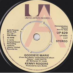 Kenny Rogers Goodbye Marie Vinyl 7" USED