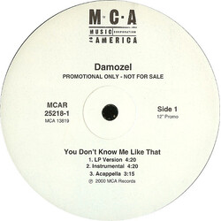 Damozel You Don't Know Me Like That USED VINYL 12INCH 33 S RPM SINGLE PROMO