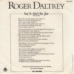 Roger Daltrey Say It Ain't So Joe USED VINYL 7INCH SINGLE 45 RPM PROMO