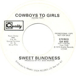 Sweet Blindness Cowboys To Girls USED VINYL 7INCH 45 RPM SINGLE PROMO