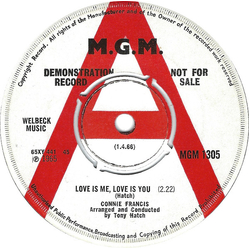 Connie Francis Love Is Me, Love Is You Vinyl 7" USED