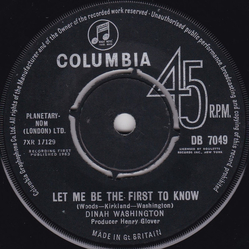 Dinah Washington Let Me Be The First To Know Vinyl 7" USED