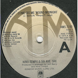 Nino Tempo & 5th Ave. Sax Come See Me 'Round Midnight Vinyl 7" USED