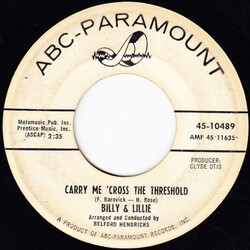 Billy & Lillie Carry Me 'Cross The Threshold / Why I Love Billy (Why I Love Lillie) Vinyl 7" USED