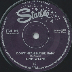 Alvis Wayne Don't Mean Maybe, Baby Vinyl 7" USED