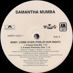 Samantha Mumba Baby, Come Over (This Is Our Night) Vinyl 12" USED