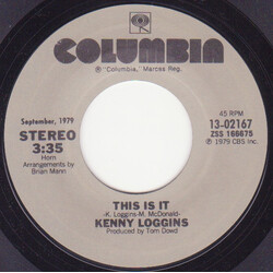 Kenny Loggins This Is It / I'm Alright (Theme From "Caddyshack") USED VINYL 7INCH 45 RPM SINGLE REISSUE