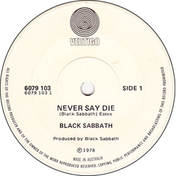 Black Sabbath Never Say Die Vinyl 7" USED