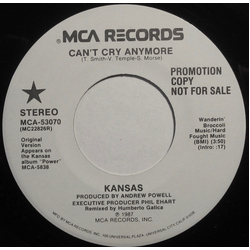Kansas (2) Can't Cry Anymore Vinyl 7" USED