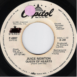 Juice Newton Queen Of Hearts Vinyl 7" USED