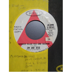 Jim & Jesse Greenwich Village Folk Song Salesman Vinyl 7" USED