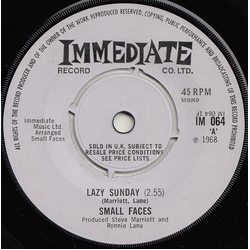 Small Faces Lazy Sunday Vinyl 7" USED