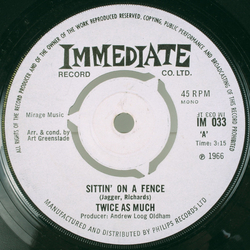 Twice As Much Sittin' On A Fence Vinyl 7" USED