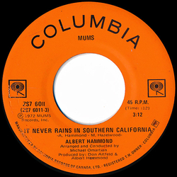 Albert Hammond It Never Rains In Southern California Vinyl 7" USED