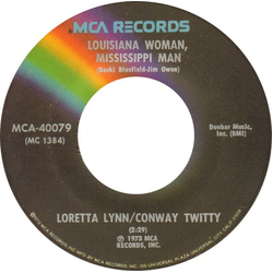 Conway Twitty & Loretta Lynn Louisiana Woman, Mississippi Man Vinyl 7" USED