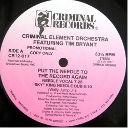 Criminal Element Orchestra / Tim Bryant Put The Needle To The Record Again USED VINYL 12INCH 33 S RPM PROMO