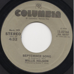 Willie Nelson September Song / On The Road Again Vinyl 7" USED