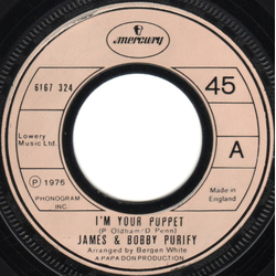 James & Bobby Purify I'm Your Puppet Vinyl 7" USED