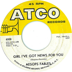 Aesop's Fables Girl I've Got News For You / Yes I'm Back Vinyl 7" USED