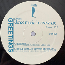 Greetings (2) Dance Music For Elsewhere Remixes Vol.1 Vinyl 12" USED