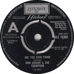 Don Gibson / Sue Thompson Did You Ever Think Vinyl 7" USED
