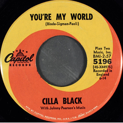 Cilla Black You're My World Vinyl 7" USED