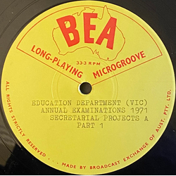 Unknown Artist Education Department (VIC) Annual Examinations 1971 Secretarial Projects Vinyl LP USED