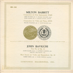 Milton Babbitt / John Bavicchi Chamber Works Vinyl LP USED