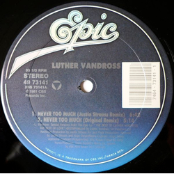 Luther Vandross Never Too Much Vinyl 12" USED