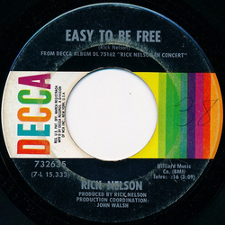 Ricky Nelson (2) Easy To Be Free Vinyl 7" USED