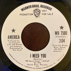 America (2) I Need You Vinyl 7" USED
