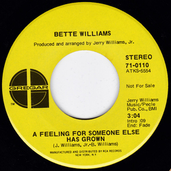 Bette Williams A Feeling For Someone Else Has Grown Vinyl 7" USED