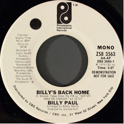 Billy Paul Billy's Back Home Vinyl 7" USED
