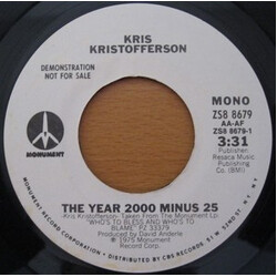 Kris Kristofferson The Year 2000 Minus 25 USED VINYL 7INCH 45 RPM PROMO