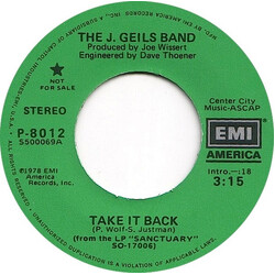 The J. Geils Band Take It Back USED VINYL 7INCH 45 RPM SINGLE PROMO STEREO MONO